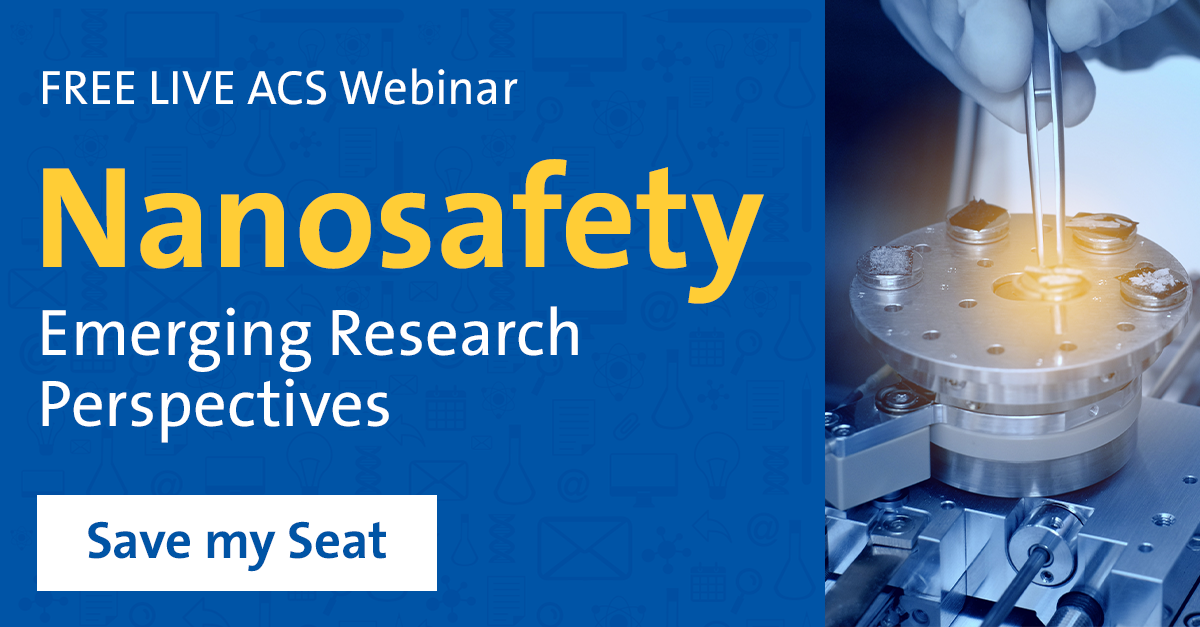 Webinar promo graphic with bold yellow and white text reading: Nanosafety: Emerging Research Perspectives