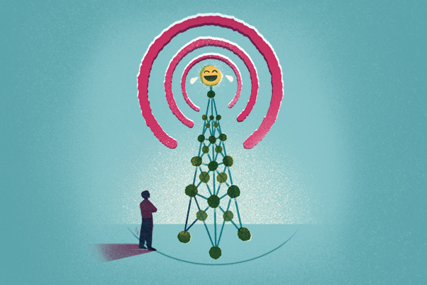Abstract molecular radio tower with signal